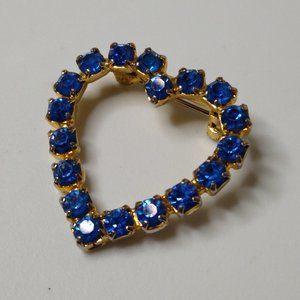 Metal And Blue Glass Heart Brooch